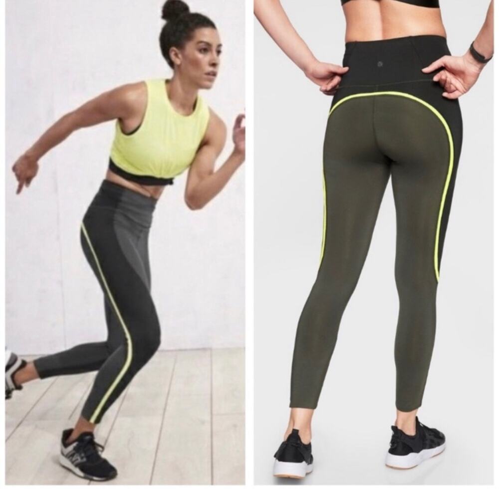 Athleta Leggings Womens XS Green Black Spar Colorblock Athletic Active Gym Run